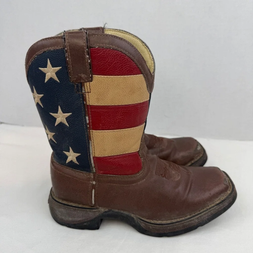 Durango Kids 8in American Flag Western Boots Brown Square Toe BT245 Size 1M